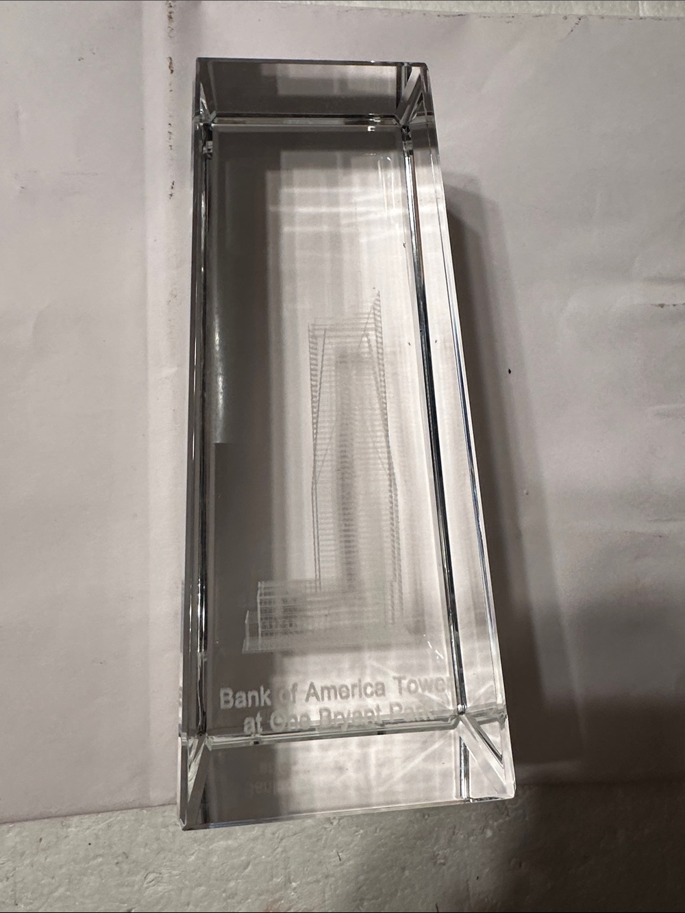 Bank of America laser etched glass sculpture